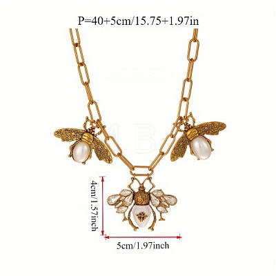Alloy Crystal Rhinestone Bees Pendant Bib Pendant Necklaces with Imitation Pearl FS-WGD3FB1-01-1