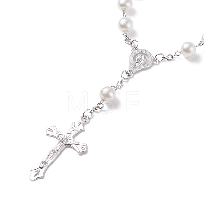 Religious Prayer Imitation Pearl Beaded Rosary Bracelet BJEW-O140-01P-1