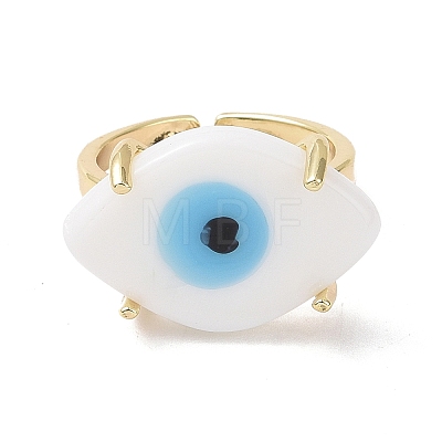 Lampwork Oval with Evil Eye Open Cuff Ring RJEW-I086-13G-05-1