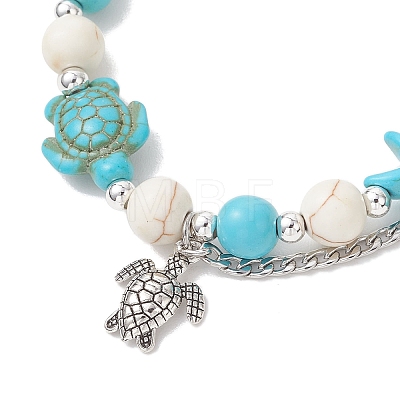2Pcs Synthetic Turquoise Beaded Stretch Bracelets BJEW-JB13292-1