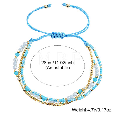 Beachy Style Brass & Glass & Seed Beaded Multi-Layer Bracelets BK3958-1-1