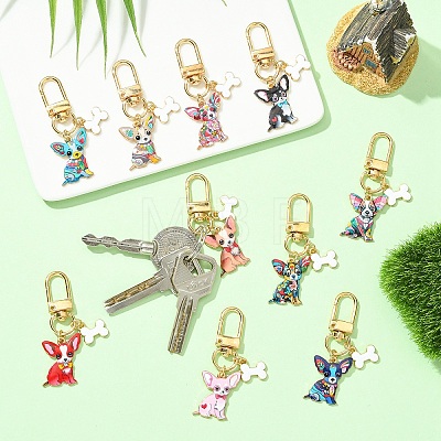 10Pcs 10 Styles Alloy Enamel Dog with Bone Pendant Decorations HJEW-YW00297-1