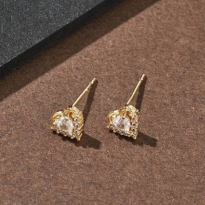 Brass Micro Pave Clear Cubic Zirconia Stud Earrings for Women EJEW-F403-04G-1