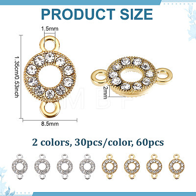 60Pcs 2 Colors Alloy Crystal Rhinestone Connector Charms FIND-PH0038-11B-1