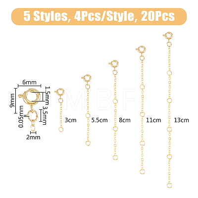 GOMAKERER 20Pcs 5 Style Brass Cable Chain Extender KK-GO0001-55-1