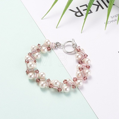 Round Shell Pearl Beaded Bracelet for Teen Girl Women BJEW-TA00024-01-1