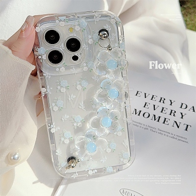 3D Blue Flower Wrist Phone Chain TPU Plastic Mobile Phone Cover PW-WGE7AC1-18-1