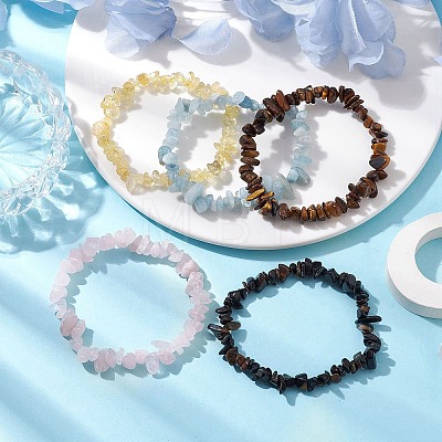 12 Constellation Natural Mixed Gemstone Chip Beaded Stretch Bracelets Sets for Women Men BJEW-JB10264-08-1