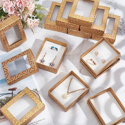 Heart Print Rectangle Paper Storage Gift Boxes with Clear Window CON-WH0095-36A-1