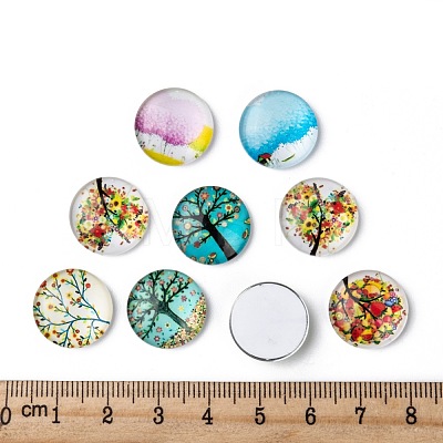 Tree of Life Printed Half Round/Dome Glass Cabochons GGLA-A002-16mm-GG-1