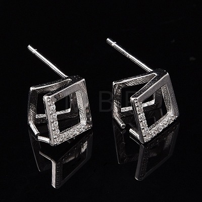 Rhodium Plated 925 Sterling Silver Stud Earring Findings X-STER-F048-28P-1