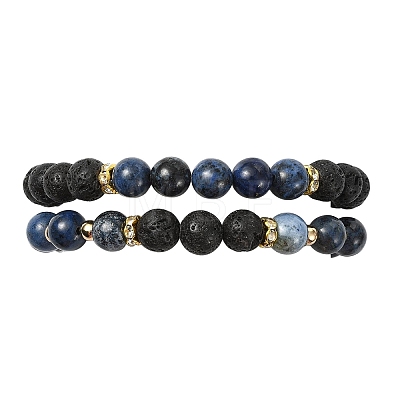 Adjustable Natural Apatite and Natural Lava Rock Stretch Bracelets BJEW-JB14150-03-1
