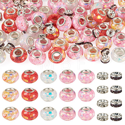 50Pcs 5 Colors Transparent Resin Rondelle European Beads RESI-TA0005-63B-1