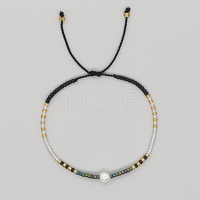 Bohemian Style Glass Seed Bead & Imitation Pearl Beads Braided Bead Bracelets JJ7327-7-1