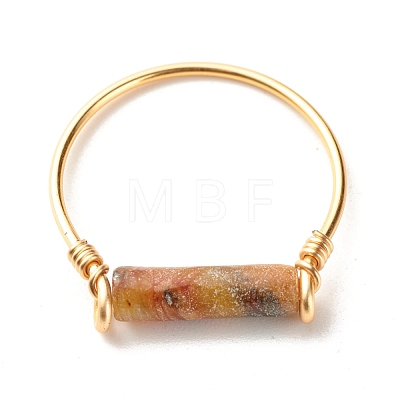 Natural Jade Column Beads Finger Ring RJEW-JR00404-03-1