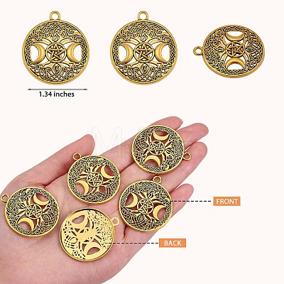 60Pcs Life of Tree Moon Charm Pendant Triple Moon Goddess Pendant Ancient Bronze for Jewelry Necklace Earring Making crafts JX339C-1