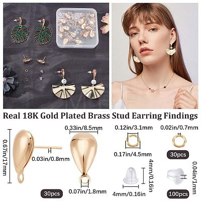 30Pcs Brass Stud Earring Findings DIY-CN0002-50-1