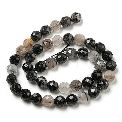 Natural Tourmalinated Quartz/Black Rutilated Quartz Beads Strands G-D463-01A-1