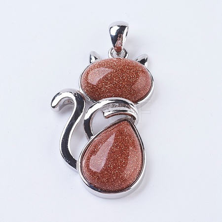 Synthetic Goldstone Kitten Pendants G-P352-B04-1