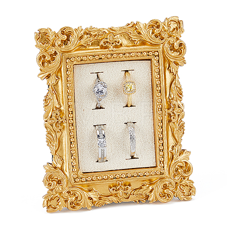 4-Slot Photo Frame Resin Finger Ring Organizer Holder with Cotton and Linen Mat and Iron Support RDIS-WH0016-20-1