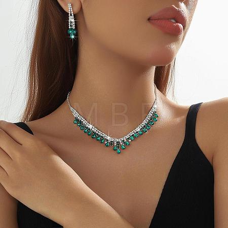 Alloy Rhinestone Teardrop Tassel Necklaces & Stud Earrings Sets FS-WG9D3B7-02-1