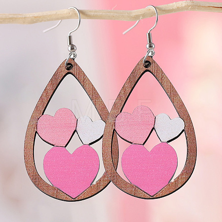 Valentine's Day Wood Dangle Earrings FS-WG2DDA3-02-1