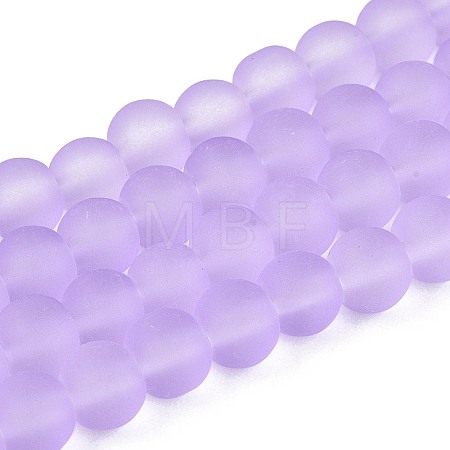 Baking Paint Lilac Frosted Round Transparent Glass Bead Strands X-GLAA-S031-6mm-25-1