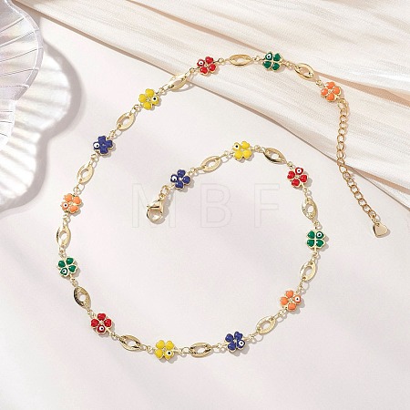 Brass Enamel Evil Eye Clover Link Chain Necklaces NJEW-JN05762-1