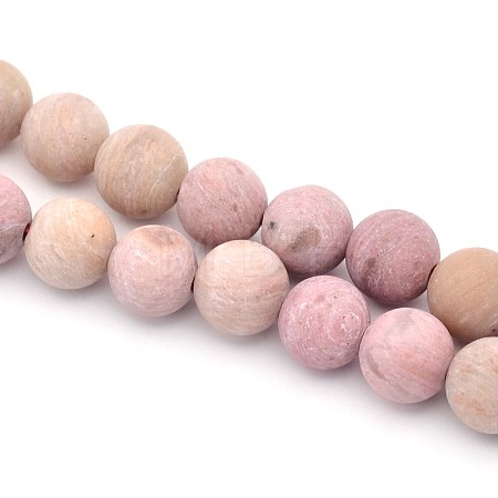 Frosted Round Natural Rhodonite Beads Strands G-E302-105-8mm-1