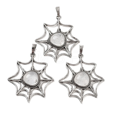 Natural Quartz Crystal Rock Crystal Spider Web Pendants G-Q163-09AS-05-1