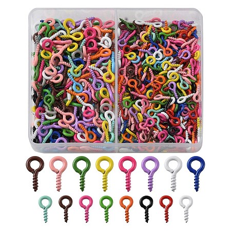500Pcs 2 Styles Spray Painted Iron Screw Eye Pin Peg Bails IFIN-YW0001-72-1
