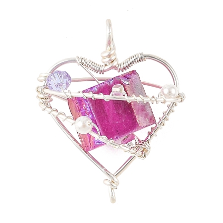 Electroplated Natural Quartz Copper Wire Wrapped Pendants PALLOY-TA00429-04-1