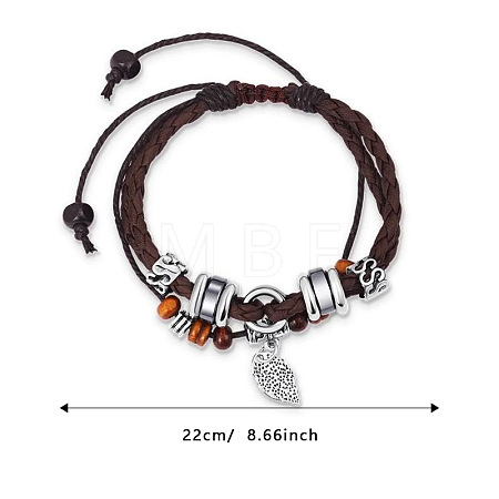 Imitation Leather & Alloy & Wood Double Layers Bracelets WGA6452-01-1