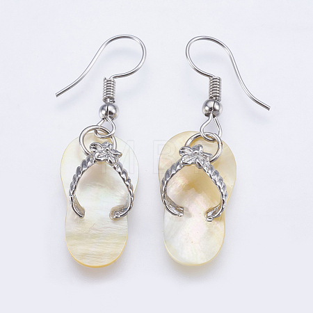 Natural Yellow Shell Dangle Earrings EJEW-F147-G02-01-1