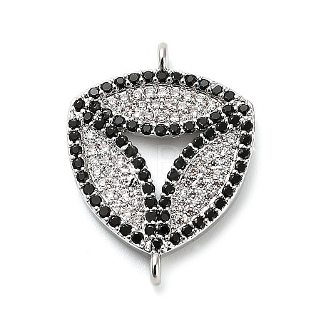 Brass Micro Pave Clear and Black Cubic Zirconia Triangle Connector Charms KK-L229-060P-1