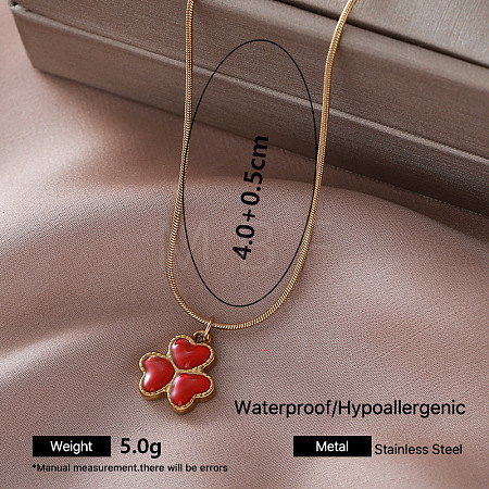 Vintage 304 Stainless Steel Red Enamel Pendant Round Snake Chain Necklaces for Women DT5714-6-1