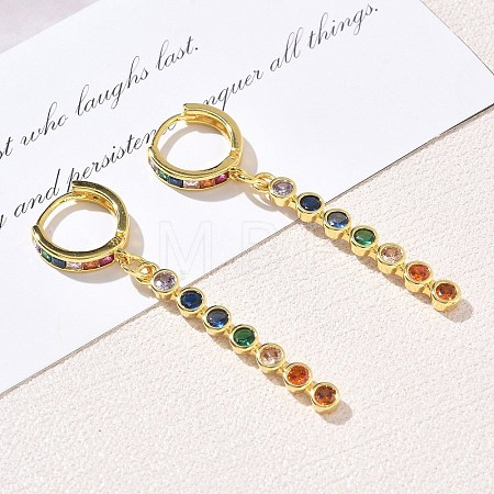 Brass Pave Cubic Zirconia Hoop Dangle Earrings KK-CBAD9DF-02G-B-1