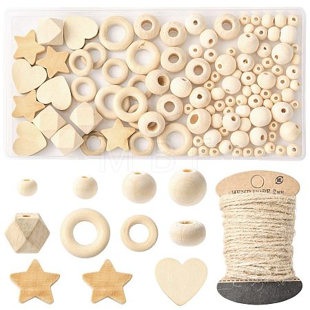 120Pcs 10 Styles Unfinished Wood Beads WOOD-FS0002-37-1