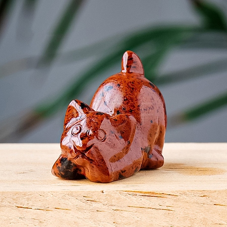 Natural Mahogany Obsidian Carved Healing Cat Figurines PW-WG27692-03-1