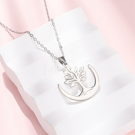 304 Stainless Steel Tree Pendant Cable Chain Necklaces for Men Women NJEW-K308-05D-P-1
