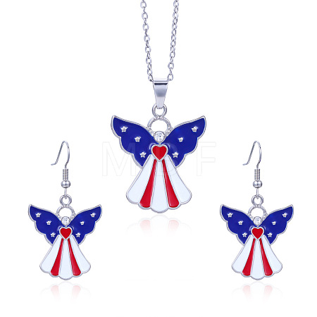 Independence Day Zinc Alloy Enamel & Rhinestone Pendant Necklaces & Dangle Earrings Sets FS-WG64DB3-07-1