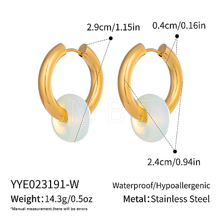 304 Stainless Steel Hoop Earrings with Opalite Stone VR4605-5-1