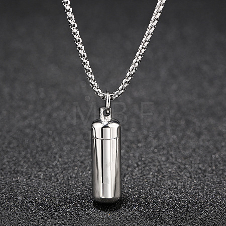 316L Stainless Steel Pill Shape Urn Ashes Pendant Necklace with Box Chains LS-BOTT-PW0001-012S-1