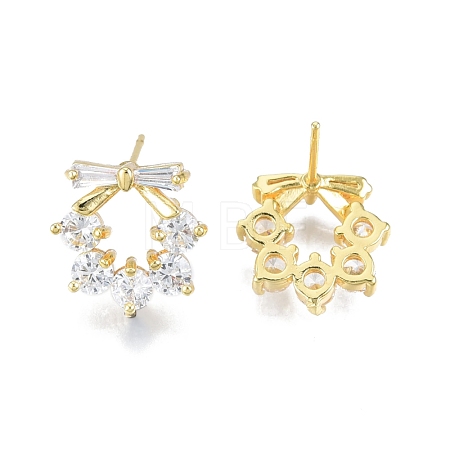 Clear Cubic Zirconia Wreath Stud Earrings EJEW-N014-19-1
