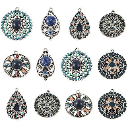 6Pcs 6 Styles Bohemian Alloy with Dyed Natural Gemstone Pendants and Alloy Enamel Pendants FIND-CJ0005-90-1