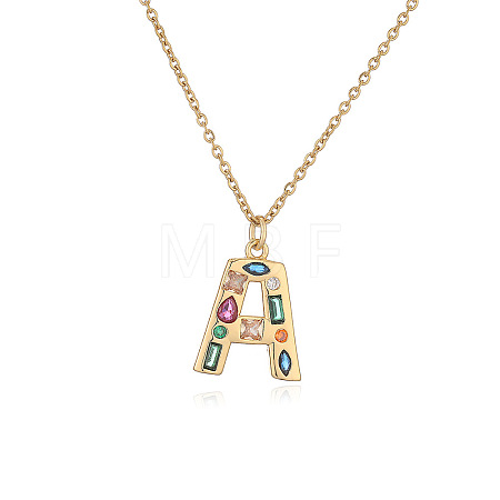 Brass Pave Colorful Cubic Zirconia Initial Pendant Necklaces for Women FS-WG02860-01-1