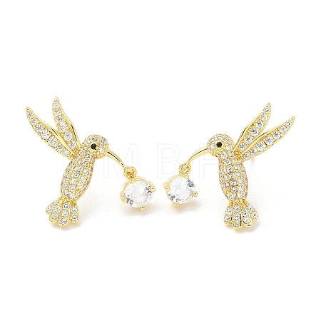 Rack Plating Brass Micro Pave Clear Cubic Zirconia Stud Earrings for Women EJEW-M260-22G-1