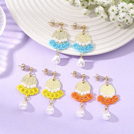 Brass Glass Seed Bead Chandelier Earrings EJEW-MZ00762-1