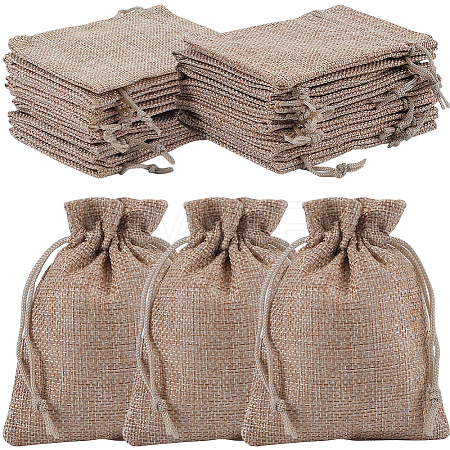 Polyester Imitation Burlap Packing Pouches Drawstring Bags ABAG-BBC0001-02A-01-1
