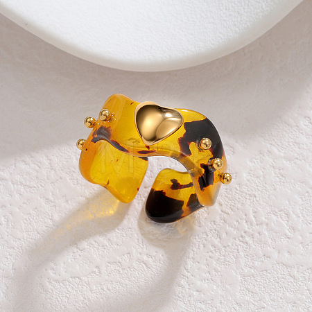 304 Stainless Steel Resin Heart Cuff Open Rings for Women WGD54EA-03-1
